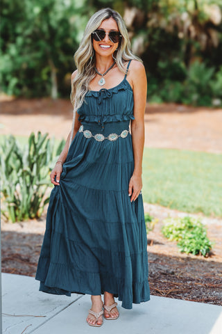 Teal Vibes Swiss Dot Maxi Dress