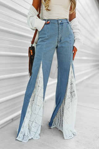 The Rylee Lace Detail Wide Leg Super Flare Jeans