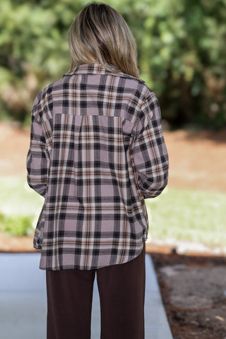 Cabin Crush Oversized Greige Plaid Shirt