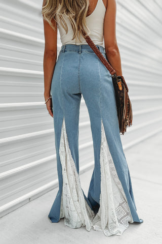 The Rylee Lace Detail Wide Leg Super Flare Jeans