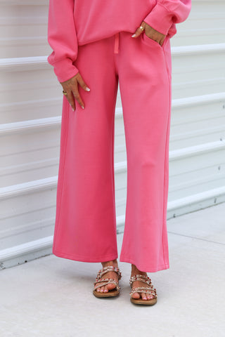 Luxe Scuba Wide Leg Cropped Pants (PINK)