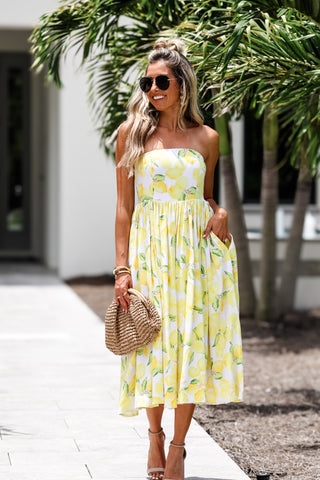 Limoncello Dreams Strapless Midi Dress