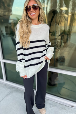 IVORY Coastal Stripes Oversized Sweater