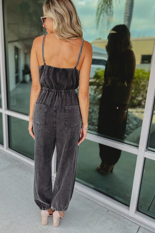 Can't Fight the Moonlight Mineral Washed Ash Black Jumpsuit