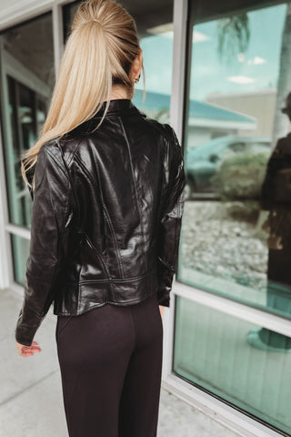 Faux Leather Zippered Rider Jacket