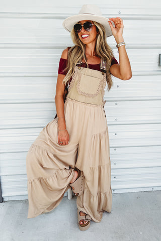 Free Spirit Lace Trim Wide Leg Overalls Coco
