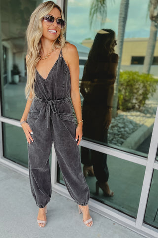 Can't Fight the Moonlight Mineral Washed Ash Black Jumpsuit