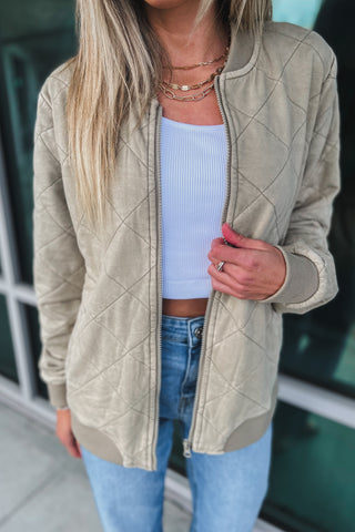Stay With Me Quilted Mineral Wash Bomber Jacket