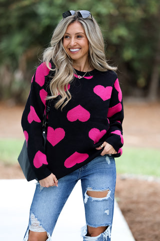 BLACK Endless Love Heart Sweater