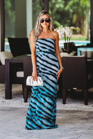 Blue Mirage Strapless Maxi Dress with Bodysuit