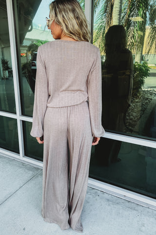 Keep a Secret TAUPE Ribbed Pants Lounge Set