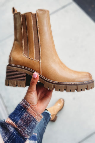 Just in Time Faux Leather Tan Chelsea Boots