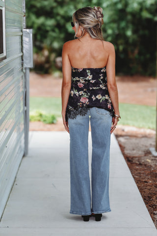 Twilight Bloom Floral Lace Strapless Top