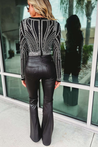 KanCan Hannah Mid Rise Faux Leather Black Flares