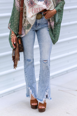 KANCAN Rosie High Rise Fray Hem Boot Cut Jeans