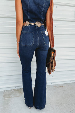 (PREORDER) KANCAN Fawn Super Flare Denim Jumpsuit