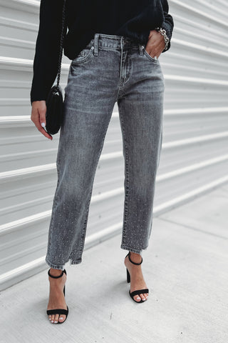 (PREORDER) KANCAN Charley Cropped Straight Rhinestone Detail Jeans