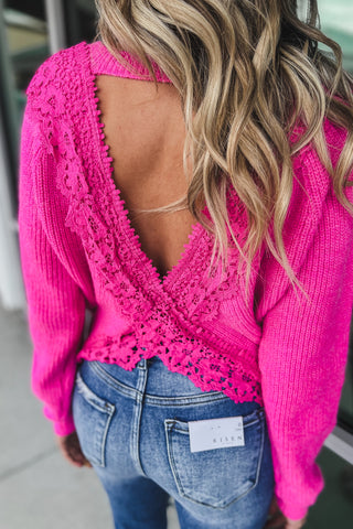 Flirty Ways Lace Cross Back Sweater
