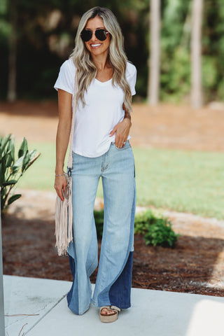 Demi High Rise Super Wide Leg Color Block Jeans