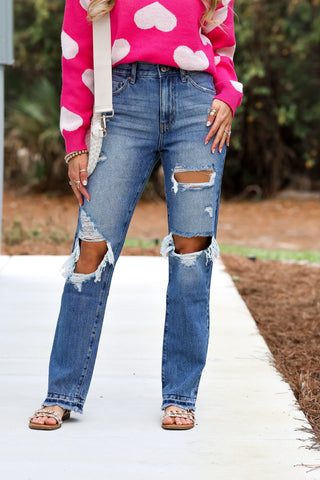 KANCAN Millie High Rise Rigid Distressed Straight Jeans