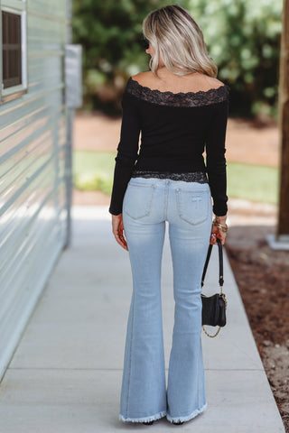 The Timeless Edit Lace Trim Off Shoulder Top (BLACK)