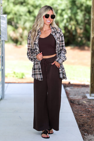 Cabin Crush Oversized Greige Plaid Shirt