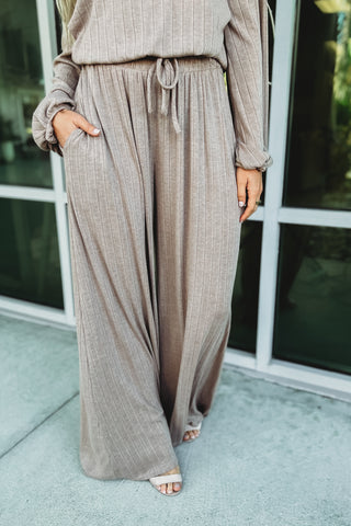 Keep a Secret TAUPE Ribbed Pants Lounge Set