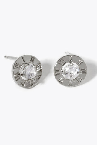 Roman Numeral Round Stud CZ Earrings