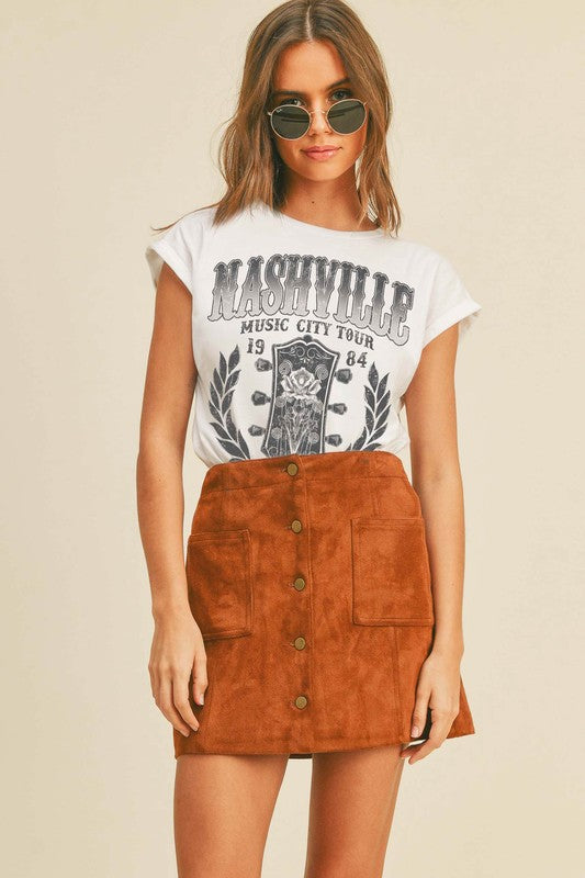Nashville Music City Tour Roll Up Sleeve Graphic Tee