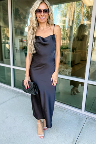 About Last Night Black Cowl Neck Slip Dress - Simply Me Boutique