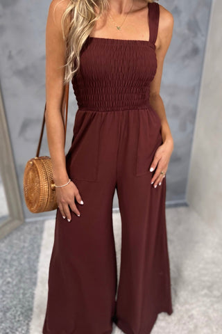 All I Need Wine Smocked Jumpsuit - Simply Me Boutique