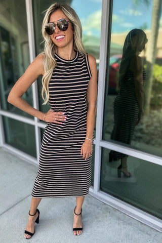 Always a Classic Striped Midi Dress Black - Simply Me Boutique