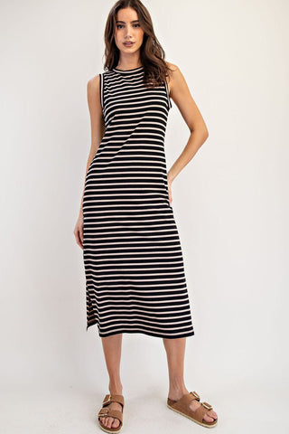 Always a Classic Striped Midi Dress Black - Simply Me Boutique