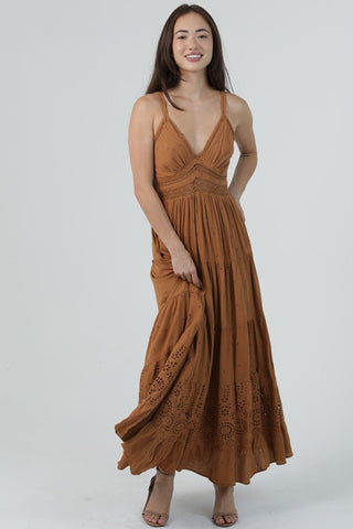 Autumn Embrace Eyelet Lace Cutout Maxi Dress - Simply Me Boutique