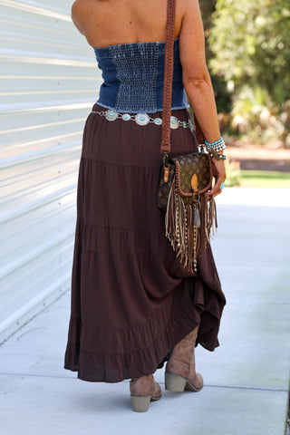Autumn Harmony Brown Linen Maxi Skirt - Simply Me Boutique