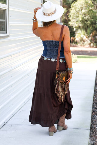 Autumn Harmony Brown Linen Maxi Skirt - Simply Me Boutique