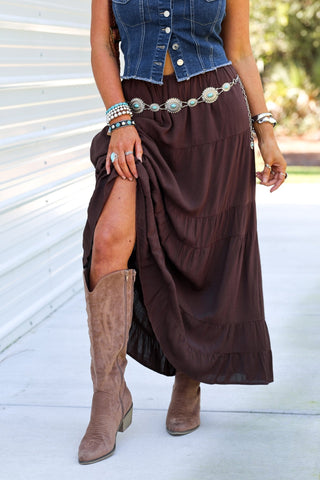 Autumn Harmony Brown Linen Maxi Skirt - Simply Me Boutique