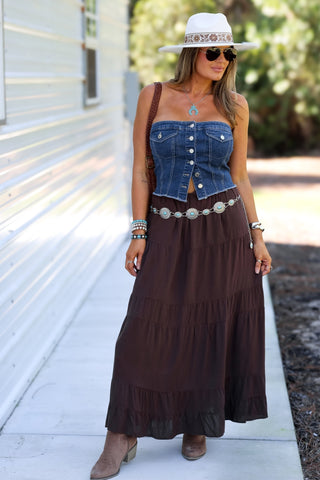 Autumn Harmony Brown Linen Maxi Skirt - Simply Me Boutique