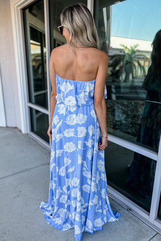 Azure Bloom Strapless Maxi Dress - Simply Me Boutique