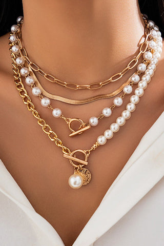 Baroque Pearl Asymmetrical Layered Chain Necklace - Simply Me Boutique