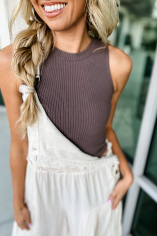 Basic High Neck Crop Brown Top - Simply Me Boutique