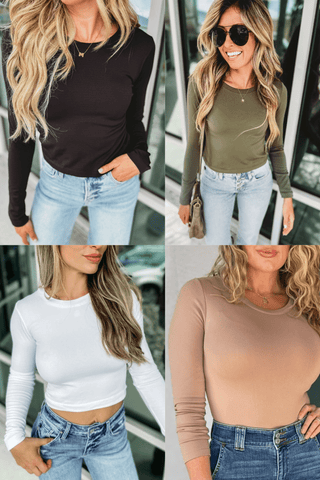 Basic Long Sleeve Fleece Lined Crop Top 4 COLORS! - Simply Me Boutique