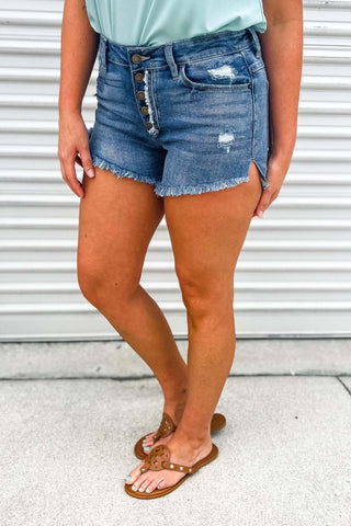 Beach Life Denim Bronze Button Shorts - Simply Me Boutique