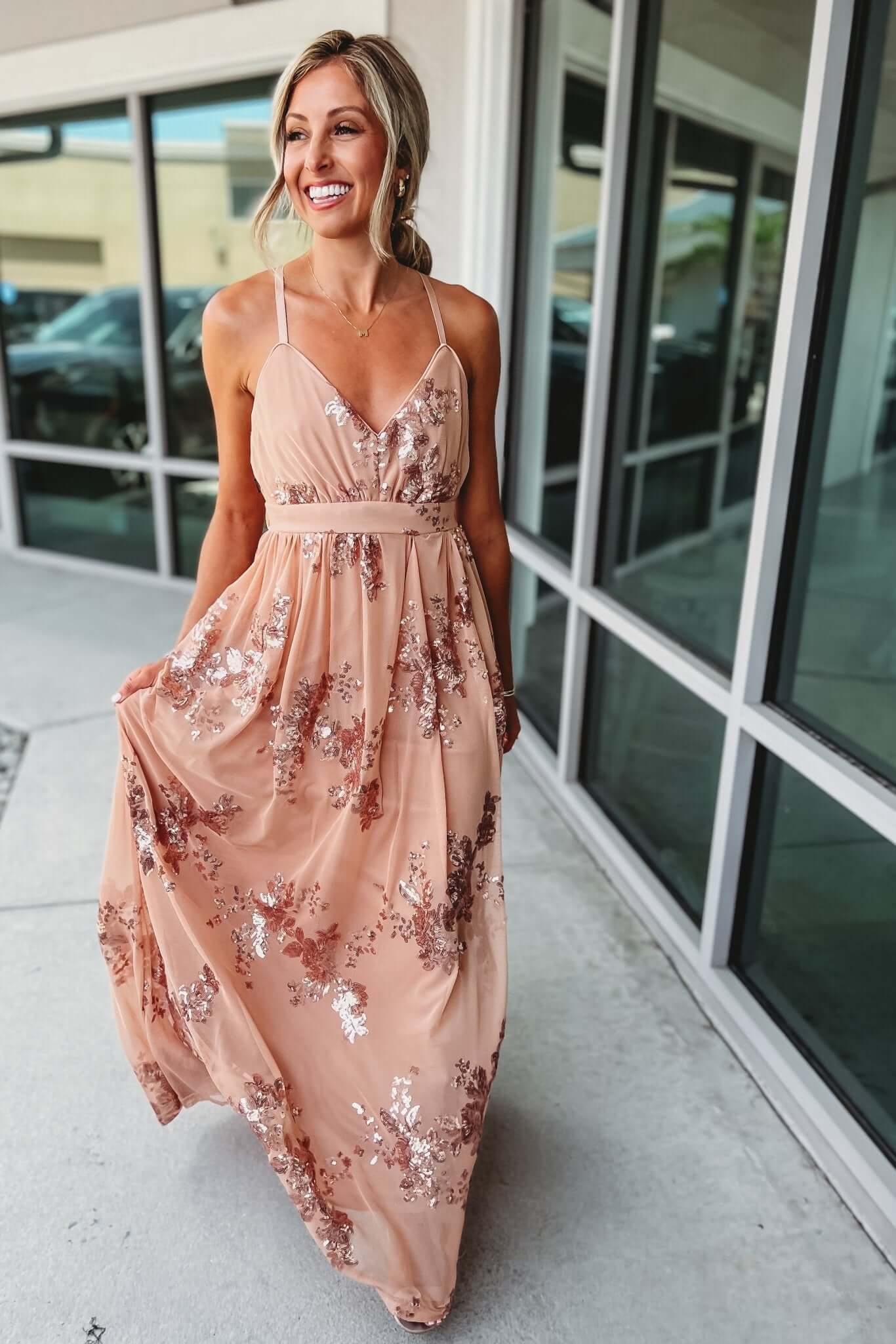 Boho Modern Wedding Guest Outfit Sequin Beach Wedding Guest Maxi