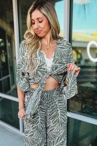 Beautiful Day OLIVE Tie Front Kimono Top - Simply Me Boutique