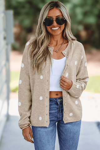 Beige Soft Polka Dot Cropped Cardigan Sweater - Simply Me Boutique