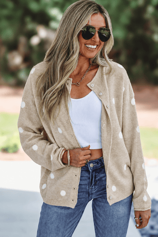 Beige Soft Polka Dot Cropped Cardigan Sweater - Simply Me Boutique