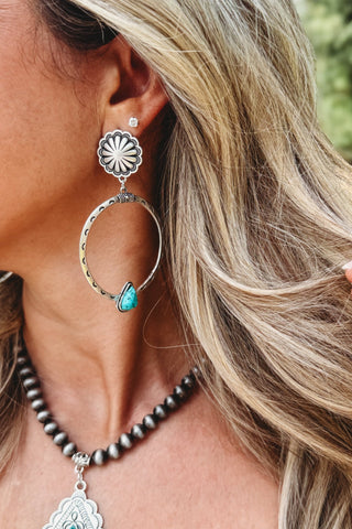 Big Boho Concho Turquoise Silver Hoop Earrings - Simply Me Boutique