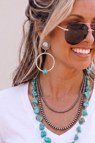 Big Boho Concho Turquoise Silver Hoop Earrings - Simply Me Boutique
