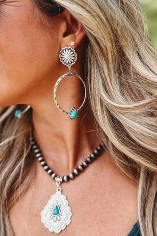 Big Boho Concho Turquoise Silver Hoop Earrings - Simply Me Boutique